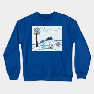 Funny Creatures in Winter Forest Crewneck Sweatshirt